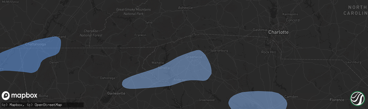 Hail map in Easley, SC on June 7, 2025