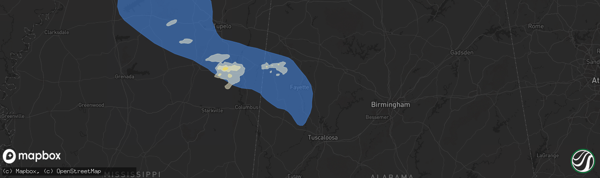 Hail map in Fayette, AL on June 7, 2025