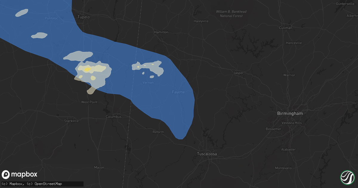 Hail map in Fayette, AL on June 7, 2025
