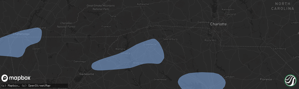 Hail map in Greenville, SC on June 7, 2025