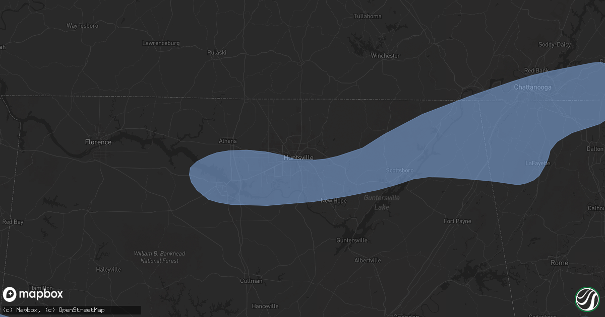 Hail map in Huntsville, AL on June 7, 2025
