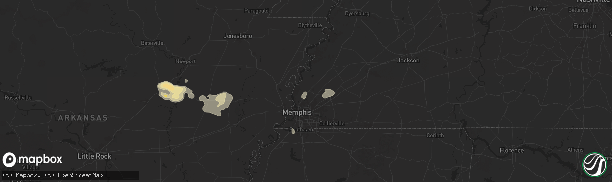 Hail map in Millington, TN on June 7, 2025