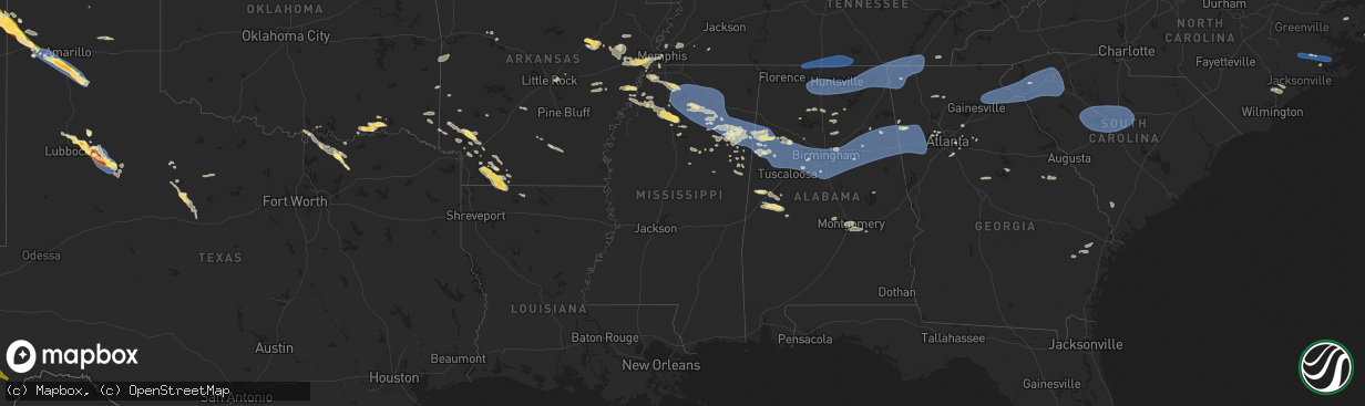 Hail map in Mississippi on June 7, 2025