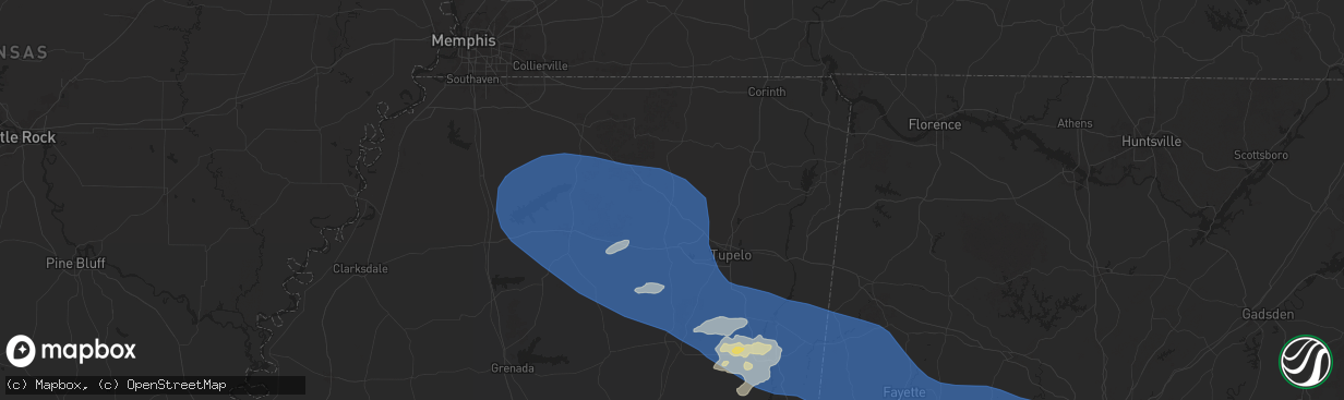 Hail map in New Albany, MS on June 7, 2025