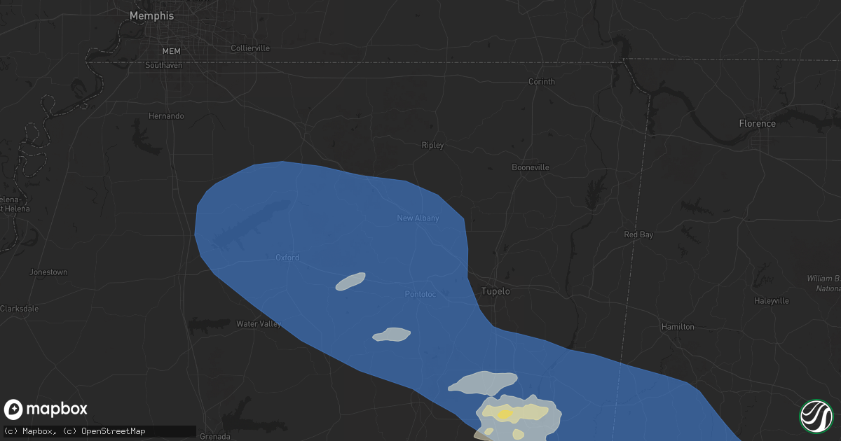 Hail map in New Albany, MS on June 7, 2025