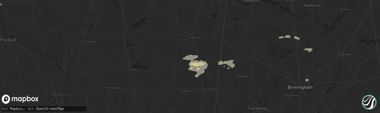 Hail map in Okolona, MS on June 7, 2025