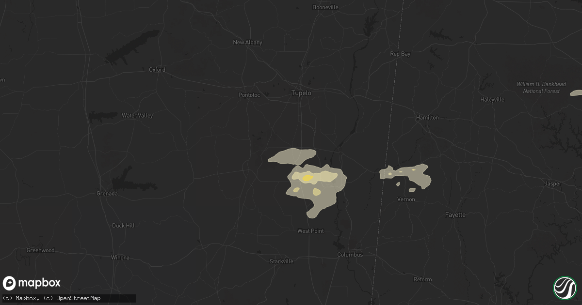 Hail map in Okolona, MS on June 7, 2025