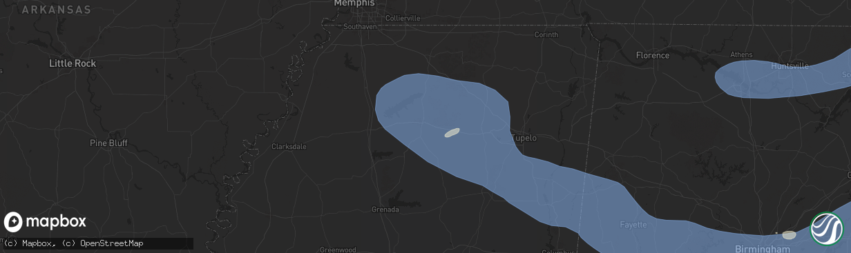 Hail map in Oxford, MS on June 7, 2025