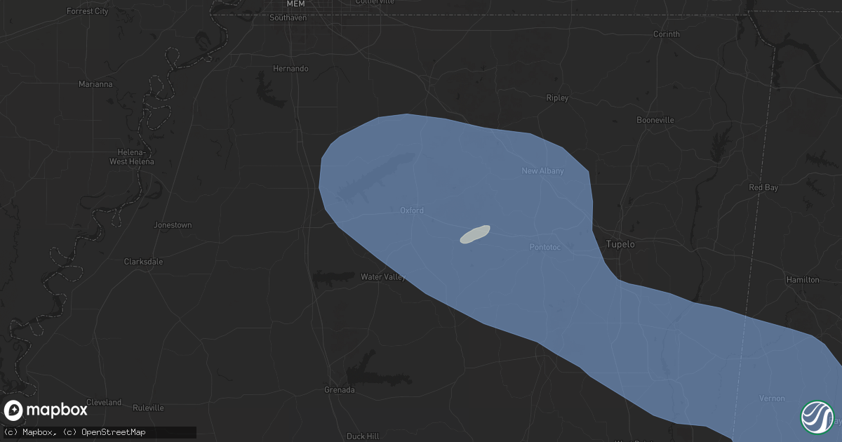 Hail map in Oxford, MS on June 7, 2025