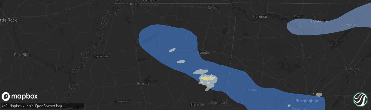 Hail map in Pontotoc, MS on June 7, 2025