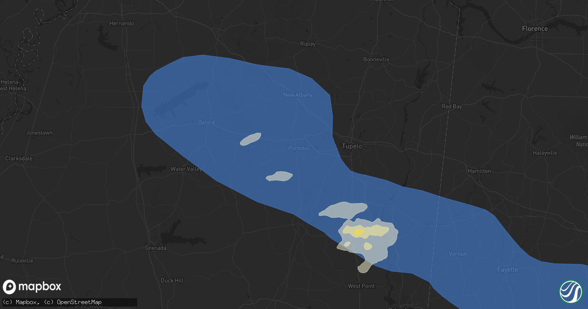 Hail map in Pontotoc, MS on June 7, 2025