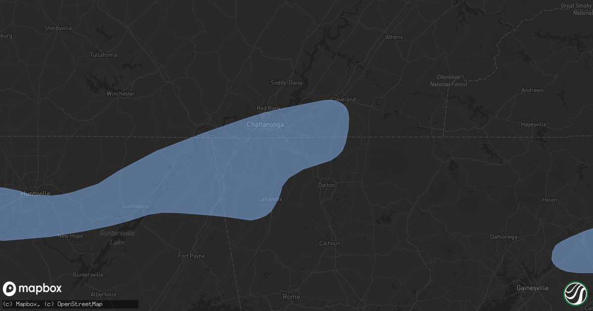 Hail map in Ringgold, GA on June 7, 2025