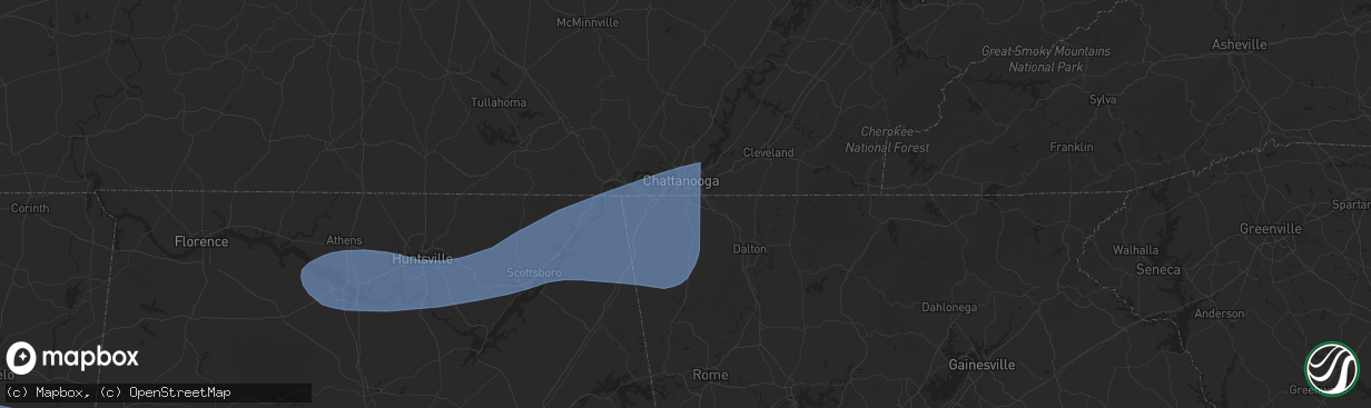 Hail map in Rossville, GA on June 7, 2025