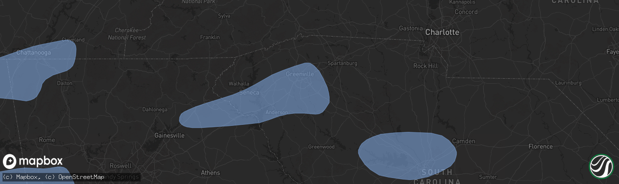 Hail map in Simpsonville, SC on June 7, 2025