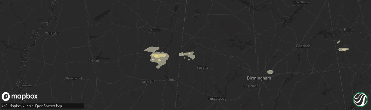 Hail map in Sulligent, AL on June 7, 2025