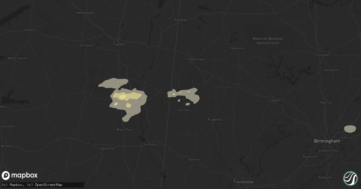Hail map in Sulligent, AL on June 7, 2025