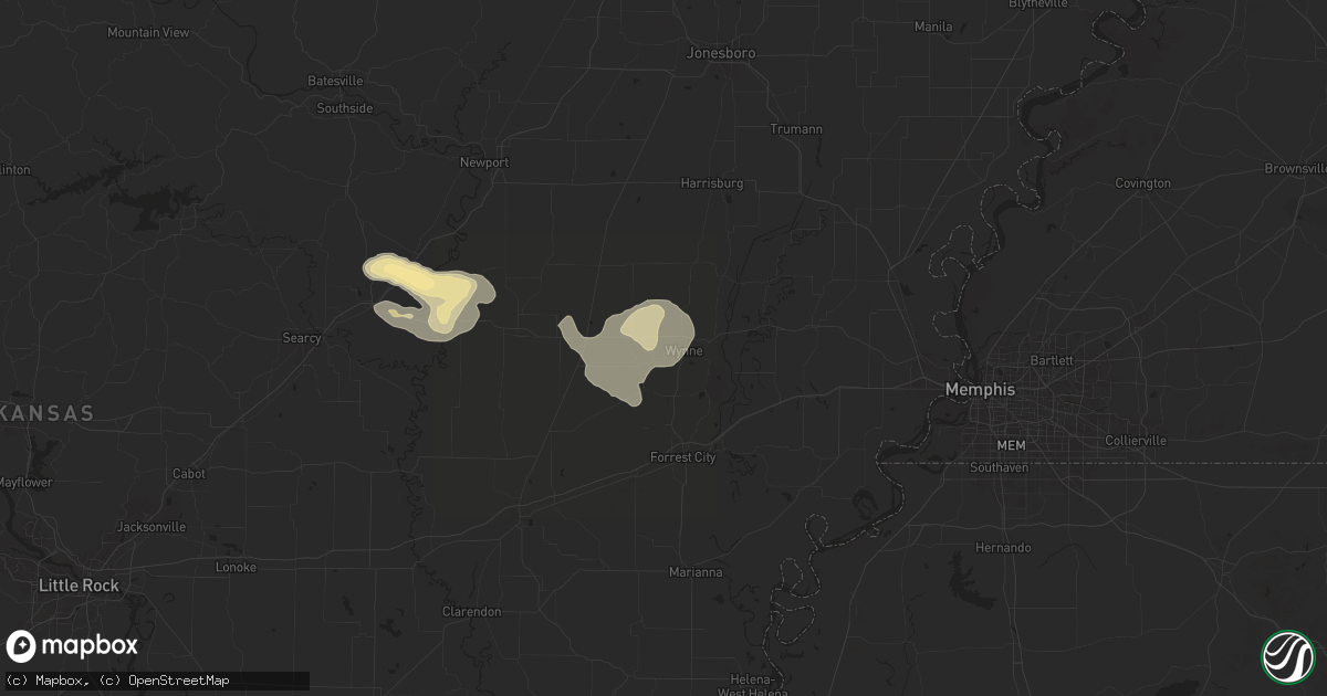 Hail map in Wynne, AR on June 7, 2025