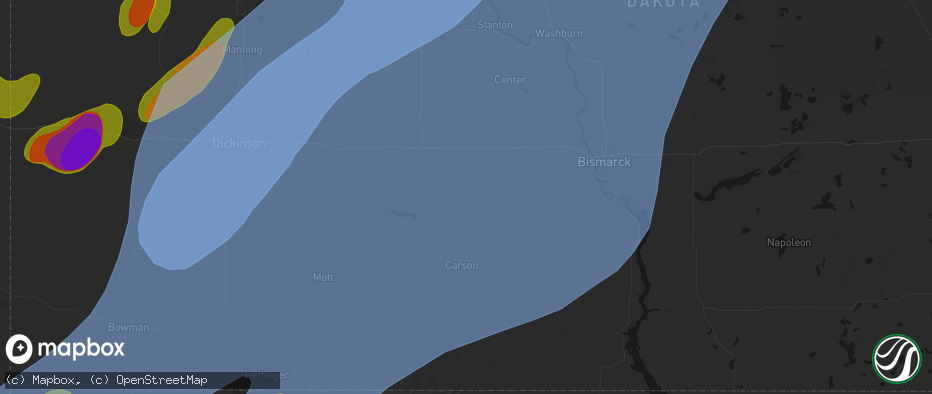 Hail map in Almont, ND on June 7, 2026