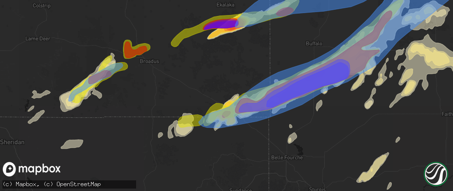 Hail map in Alzada, MT on June 7, 2026