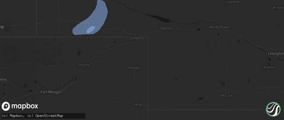 Hail map in Amherst, CO on June 7, 2026