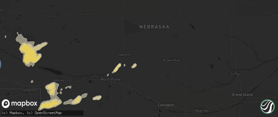 Hail map in Arnold, NE on June 7, 2026
