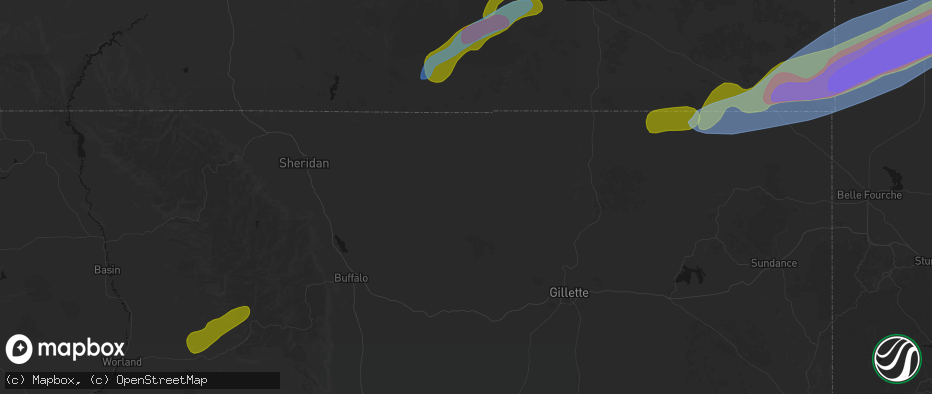 Hail map in Arvada, WY on June 7, 2026