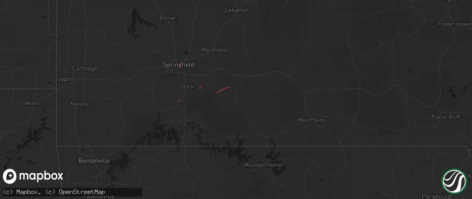 Hail map in Ava, MO on June 7, 2026