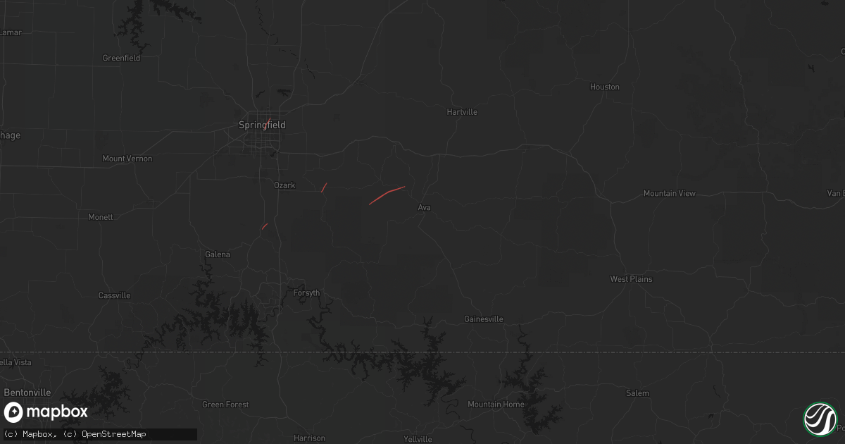 Hail map in Ava, MO on June 7, 2026