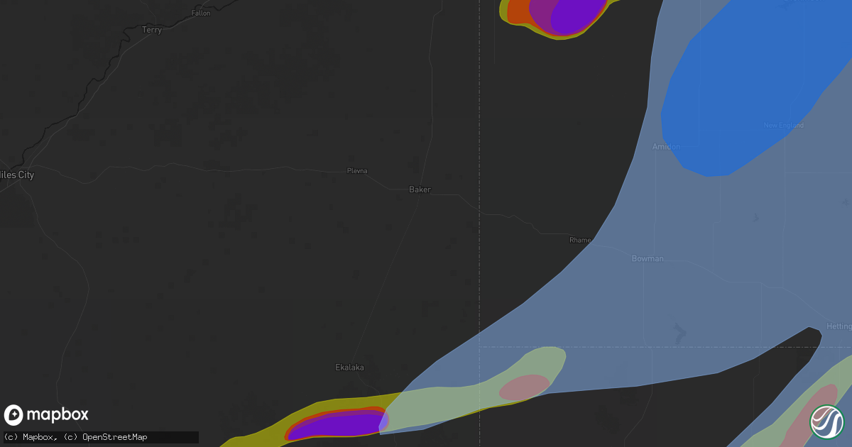 Hail map in Baker, MT on June 7, 2026