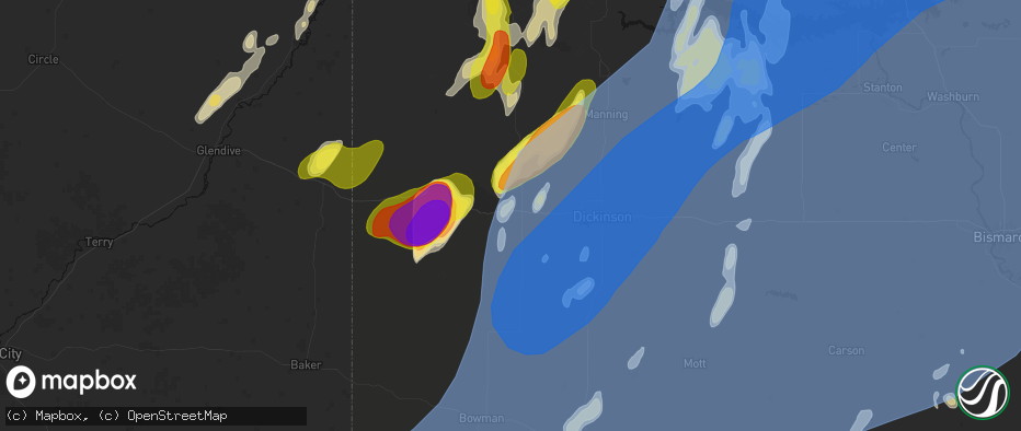 Hail map in Belfield, ND on June 7, 2026