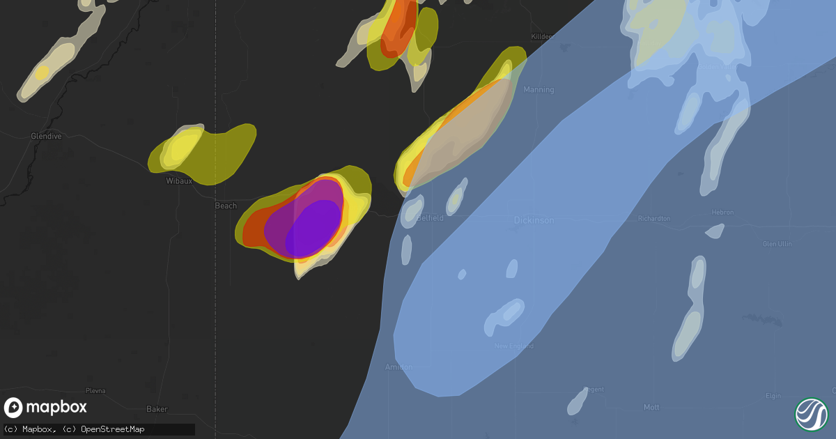 Hail map in Belfield, ND on June 7, 2026