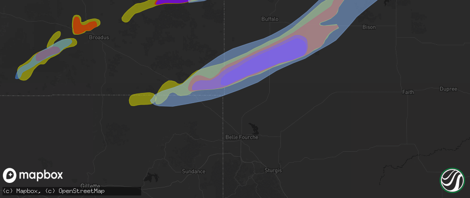 Hail map in Belle Fourche, SD on June 7, 2026