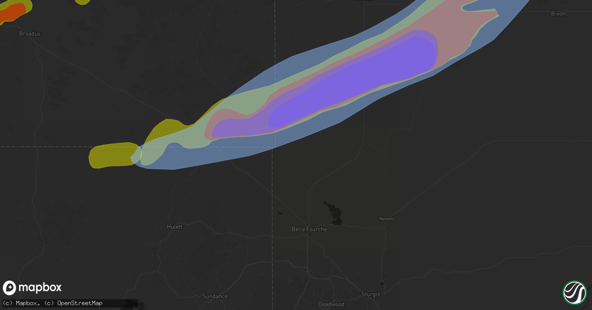 Hail map in Belle Fourche, SD on June 7, 2026