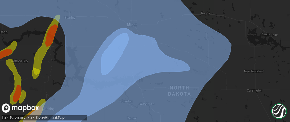 Hail map in Benedict, ND on June 7, 2026