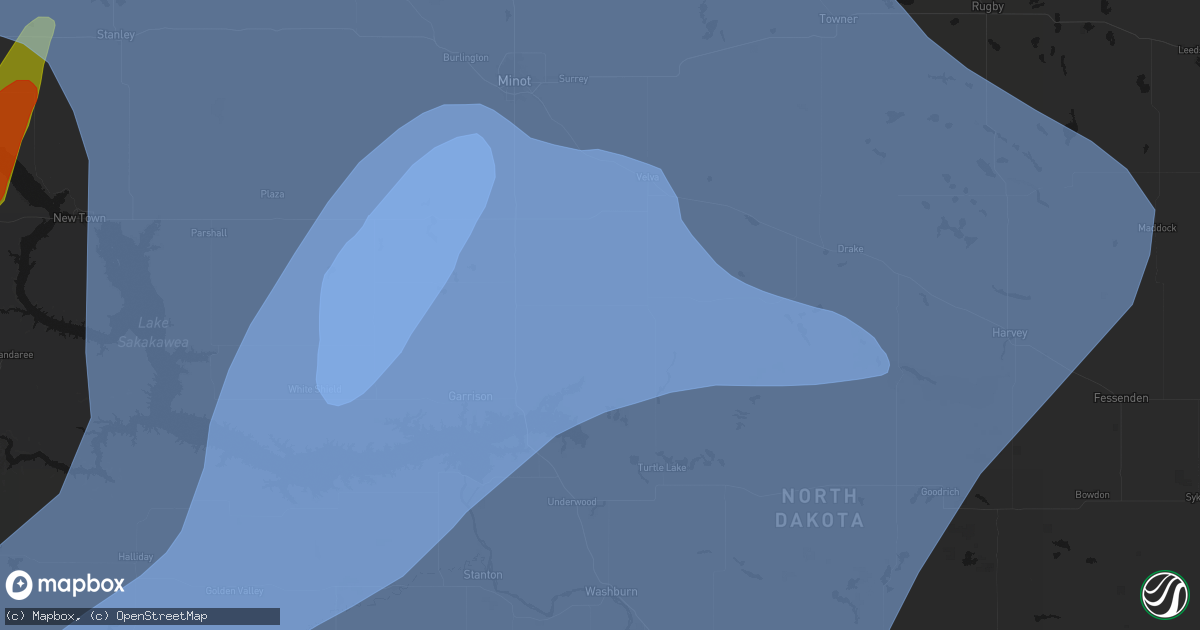 Hail map in Benedict, ND on June 7, 2026
