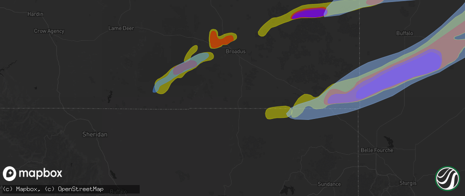 Hail map in Biddle, MT on June 7, 2026