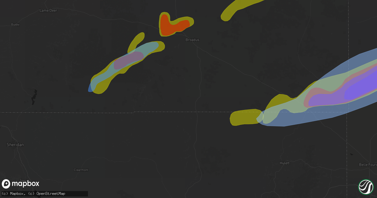 Hail map in Biddle, MT on June 7, 2026