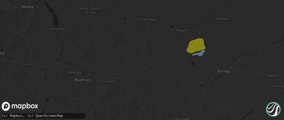 Hail map in Big Timber, MT on June 7, 2026