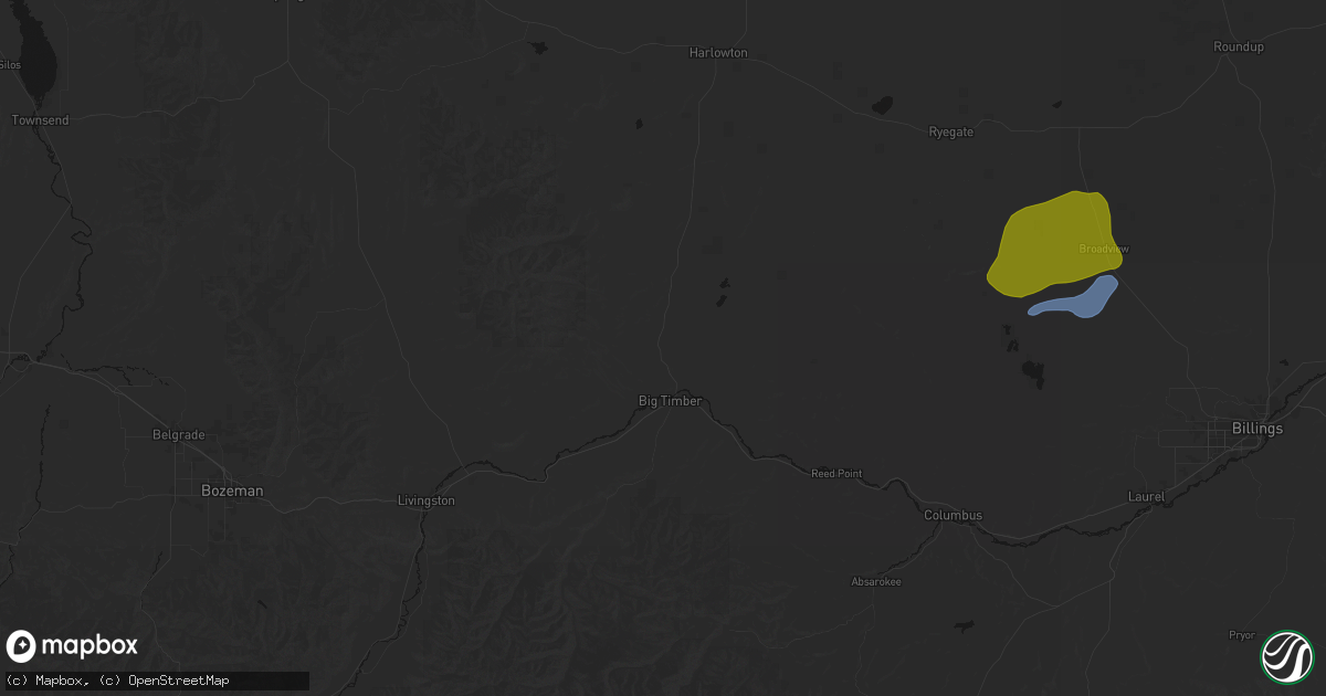 Hail map in Big Timber, MT on June 7, 2026