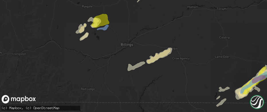 Hail map in Billings, MT on June 7, 2026