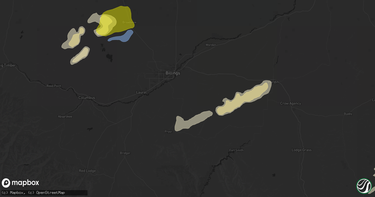 Hail map in Billings, MT on June 7, 2026