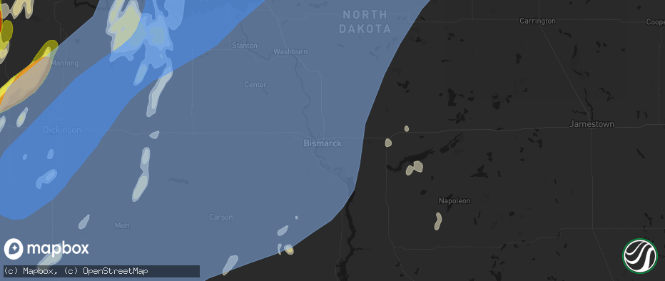 Hail map in Bismarck, ND on June 7, 2026
