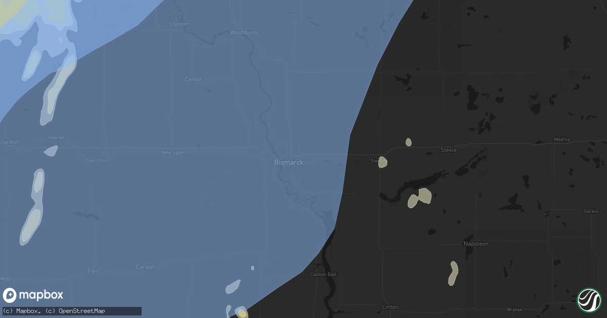 Hail map in Bismarck, ND on June 7, 2026