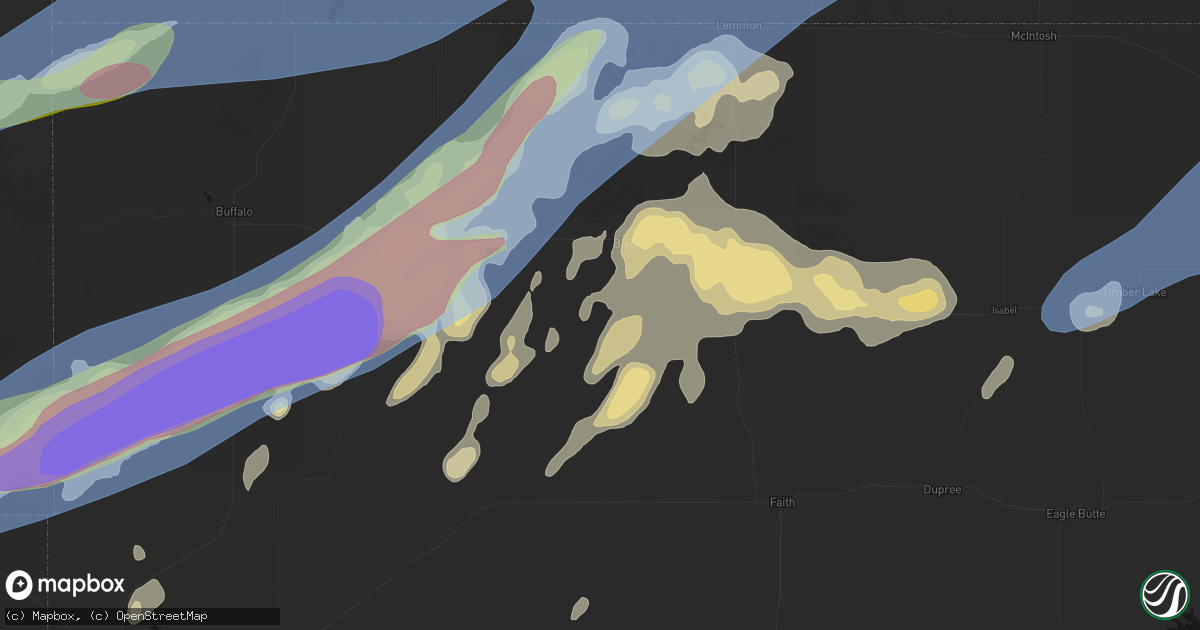 Hail map in Bison, SD on June 7, 2026