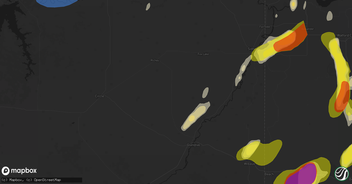Hail map in Bloomfield, MT on June 7, 2026