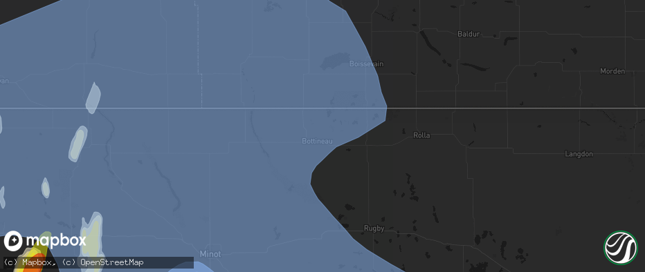 Hail map in Bottineau, ND on June 7, 2026