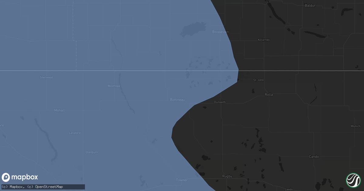 Hail map in Bottineau, ND on June 7, 2026