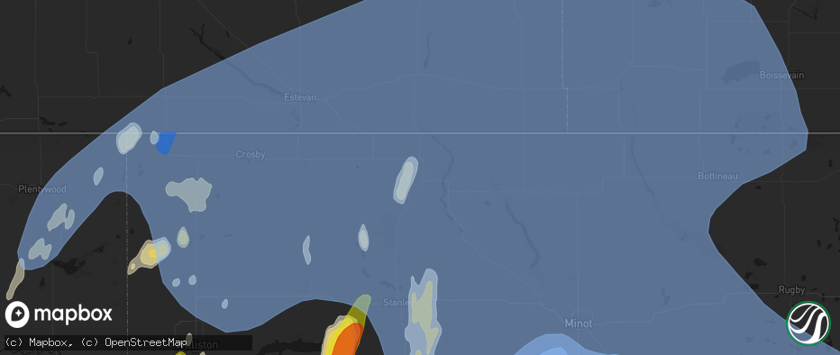 Hail map in Bowbells, ND on June 7, 2026