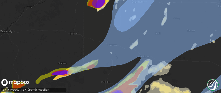 Hail map in Bowman, ND on June 7, 2026