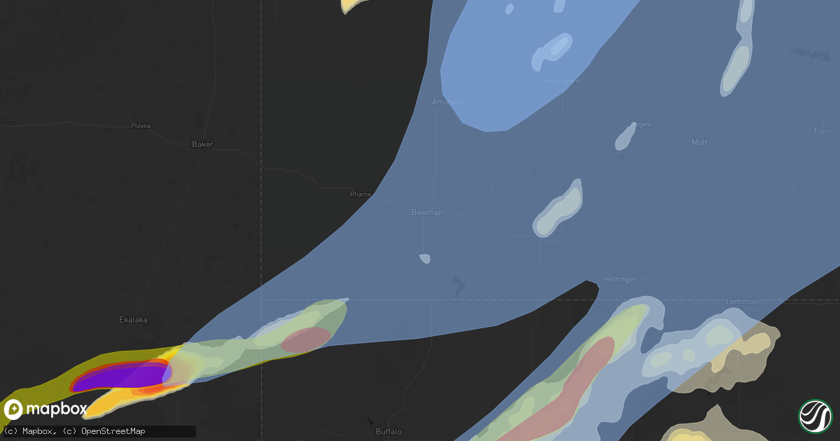 Hail map in Bowman, ND on June 7, 2026